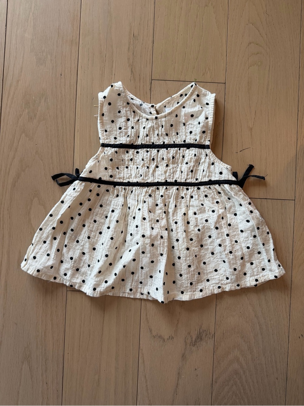 Girls' White Polka Dot Cotton Top with Black Trim- Size 5